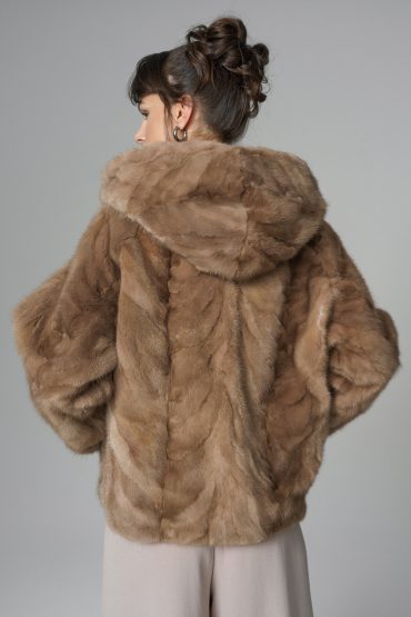 Leonora Beaumont — Taupe Hooded Nutria Mink Fur Coat, alternate view 2