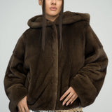 Brown Fluffy Hooded Mink Fur Coat-2
