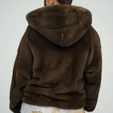 Brown Fluffy Hooded Mink Fur Coat-1