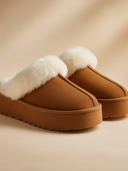 Weeboo Thick Bottom Fur Trim Snow Slippers - Opulent Empire