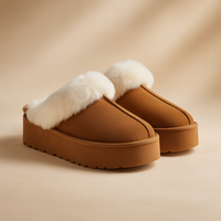Ivory Beaumont — Weeboo Thick Bottom Fur Trim Snow Slippers Tan Fashion Footwear, alternate view 3