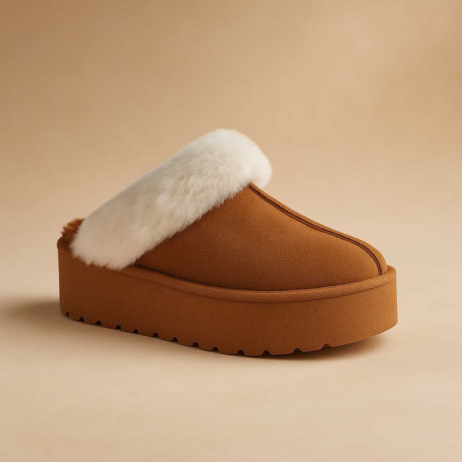 Ivory Beaumont — Weeboo Thick Bottom Fur Trim Snow Slippers Tan Fashion Footwear, alternate view 2