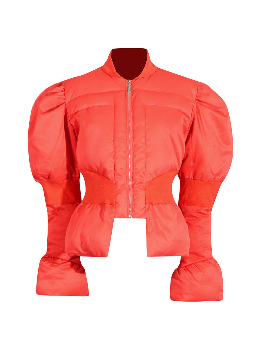 Cropped Puffer Jacket With Fitted Waistline - Black