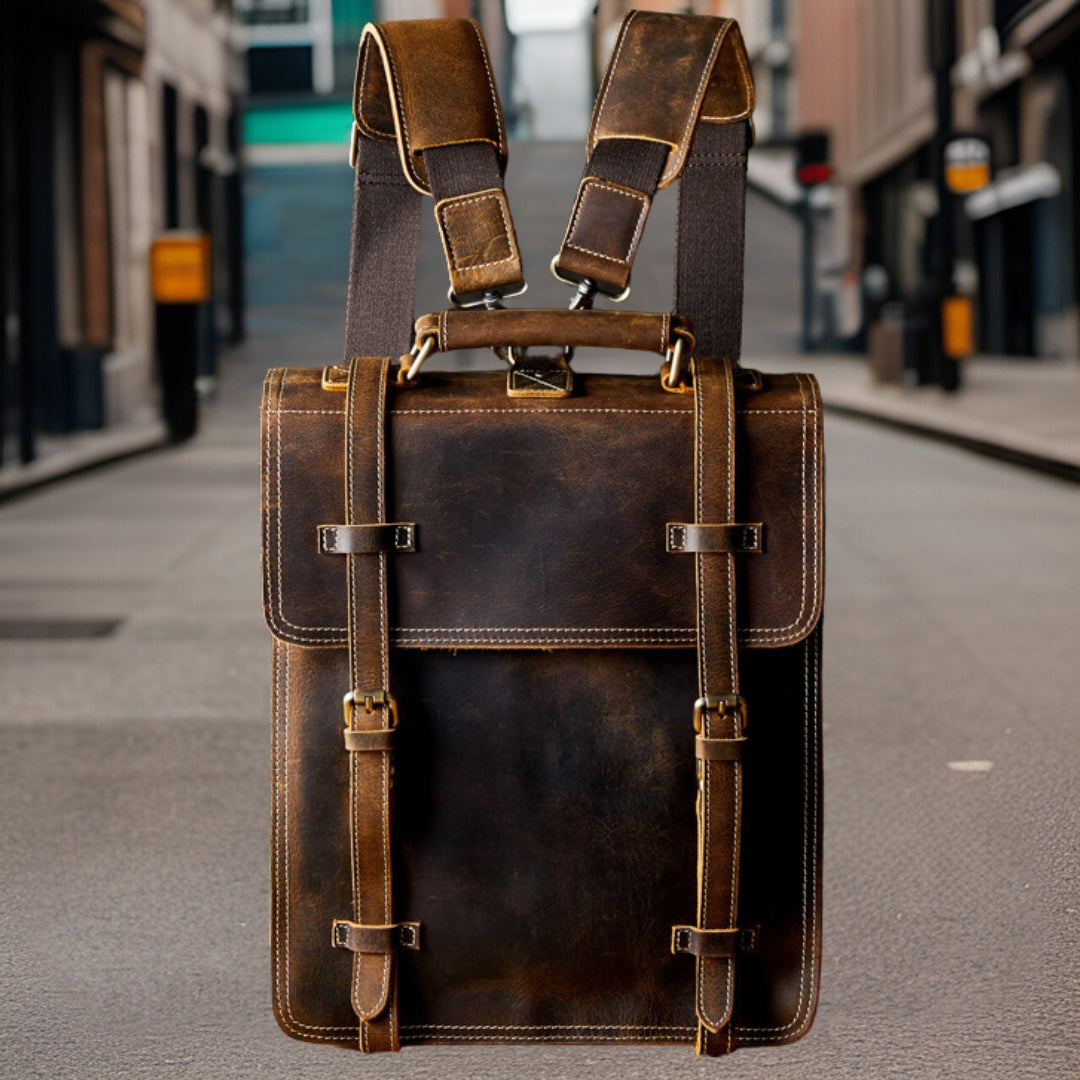 Isaiah™ — Handmade Retro Leather Backpack Brown Men's Statement Handbag