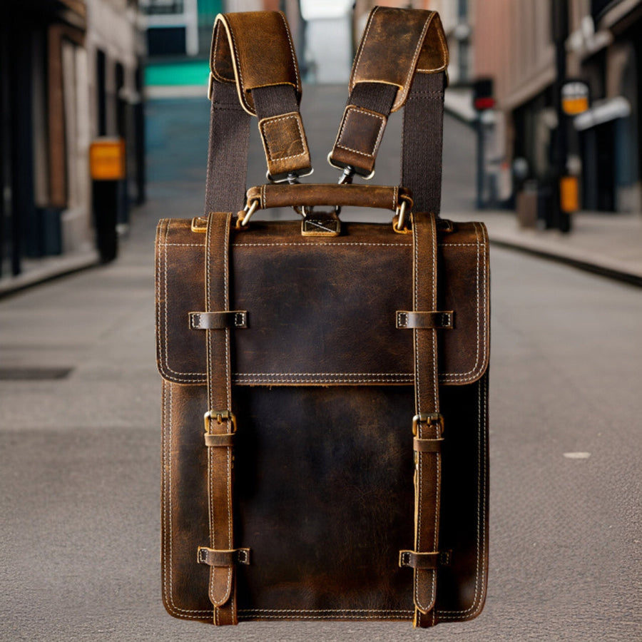 Isaiah™ — Handmade Retro Leather Backpack Brown Men's Statement Handbag