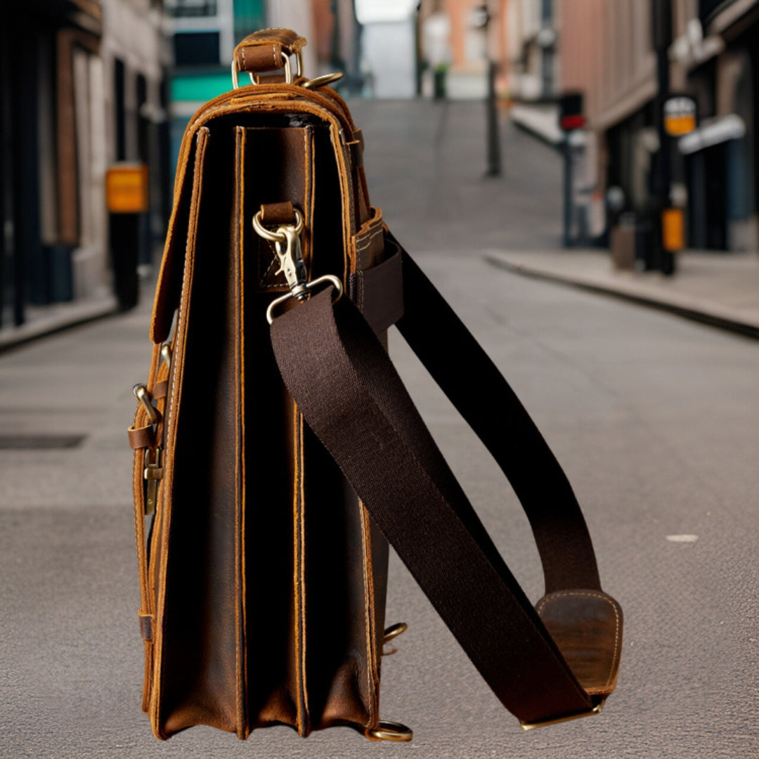 Isaiah™ — Handmade Retro Leather Backpack Brown Men's Statement Handbag, alternate view 3
