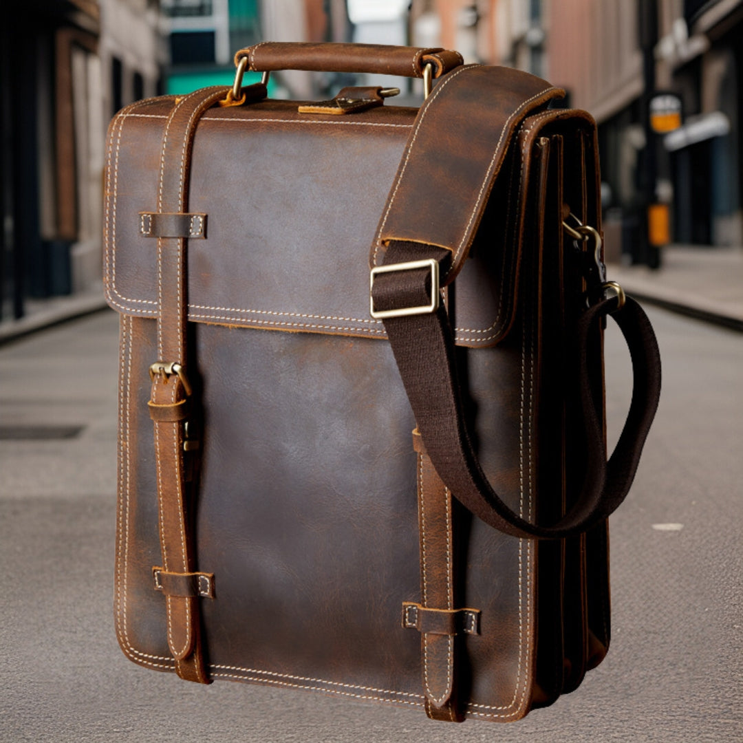 Isaiah™ — Handmade Retro Leather Backpack Brown Men's Statement Handbag, alternate view 2