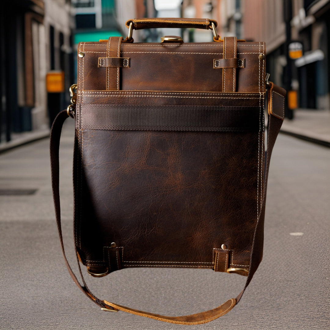Isaiah™ — Handmade Retro Leather Backpack Brown Men's Statement Handbag, alternate view 4