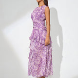 Floral Print Vertical Pleated Maxi Dress - Opulent Empire