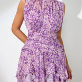 Floral Print Vertical Pleated Maxi Dress - Opulent Empire