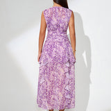 Floral Print Vertical Pleated Maxi Dress - Opulent Empire