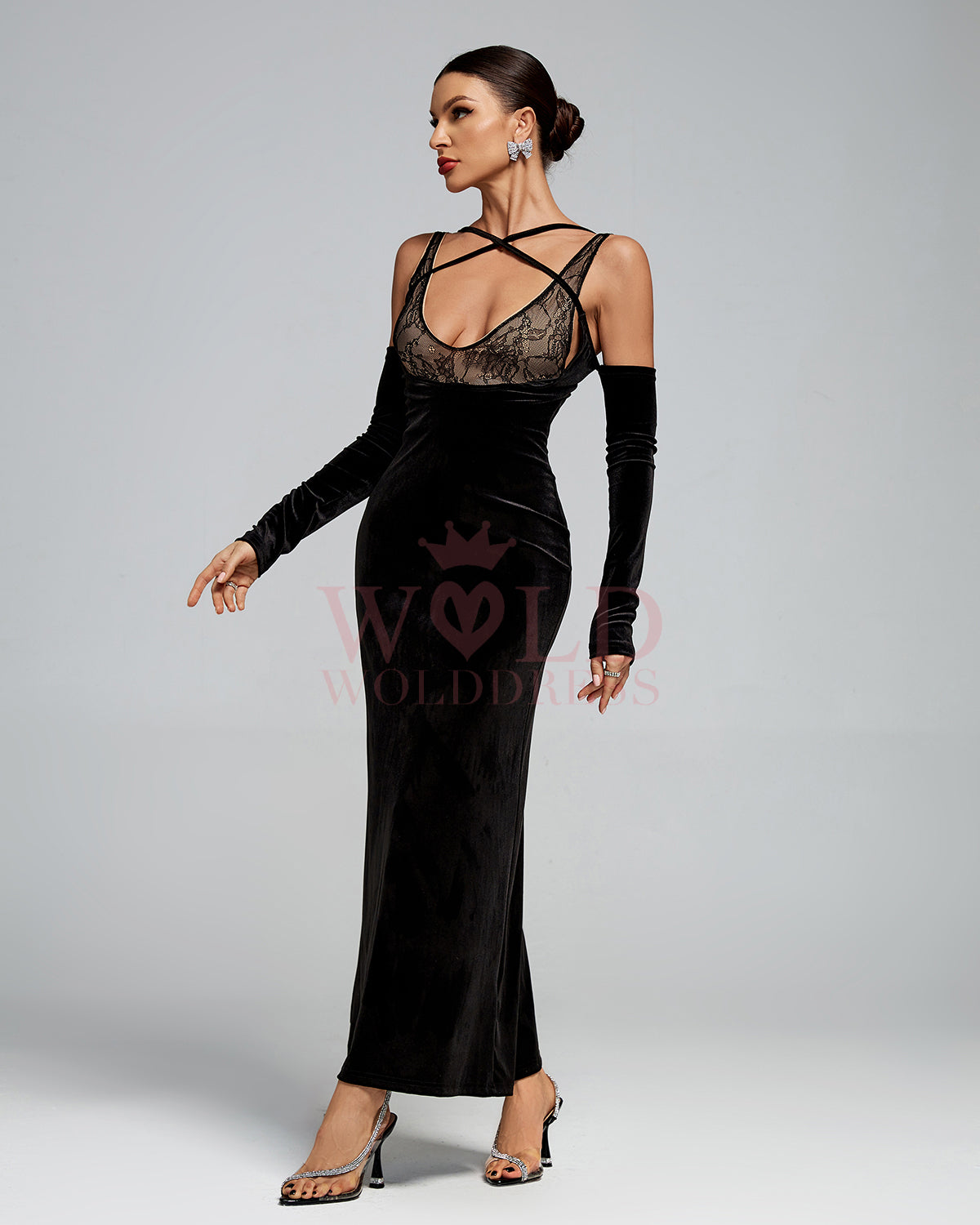 Wren Lefèvre — Strap Wrap Lace Corset Velvet Maxi Dress, alternate view 3