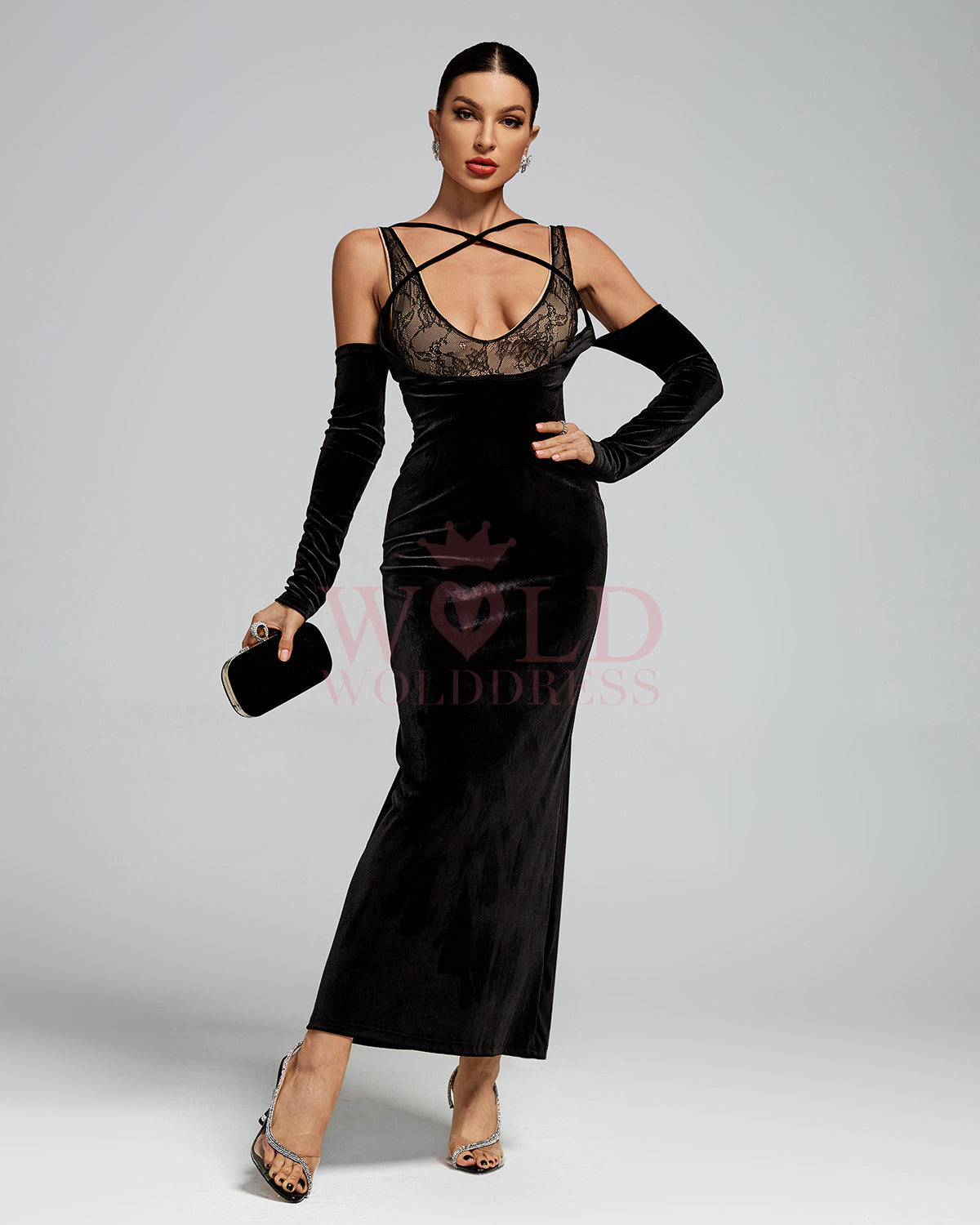 Wren Lefèvre — Strap Wrap Lace Corset Velvet Maxi Dress, alternate view 5