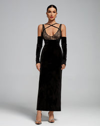 Wren Lefèvre — Strap Wrap Lace Corset Velvet Maxi Dress