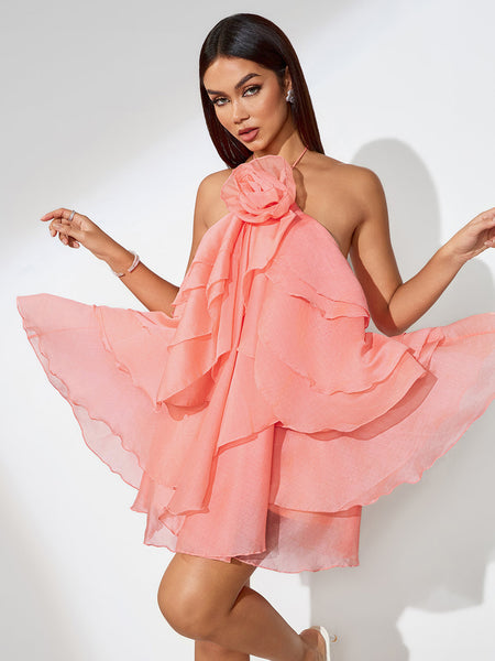 Elegant Mini Dress with Layers and Strapless Design