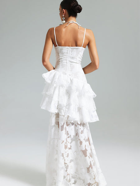 Strappy Tiered Lace Vintage Maxi Dress