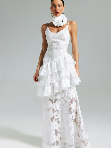 Strappy Tiered Lace Vintage Maxi Dress