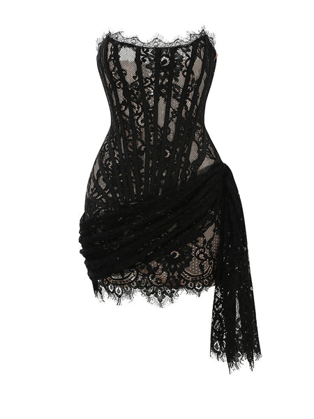 Strapless Sleeveless Lace Mini Dress KLYF1062
