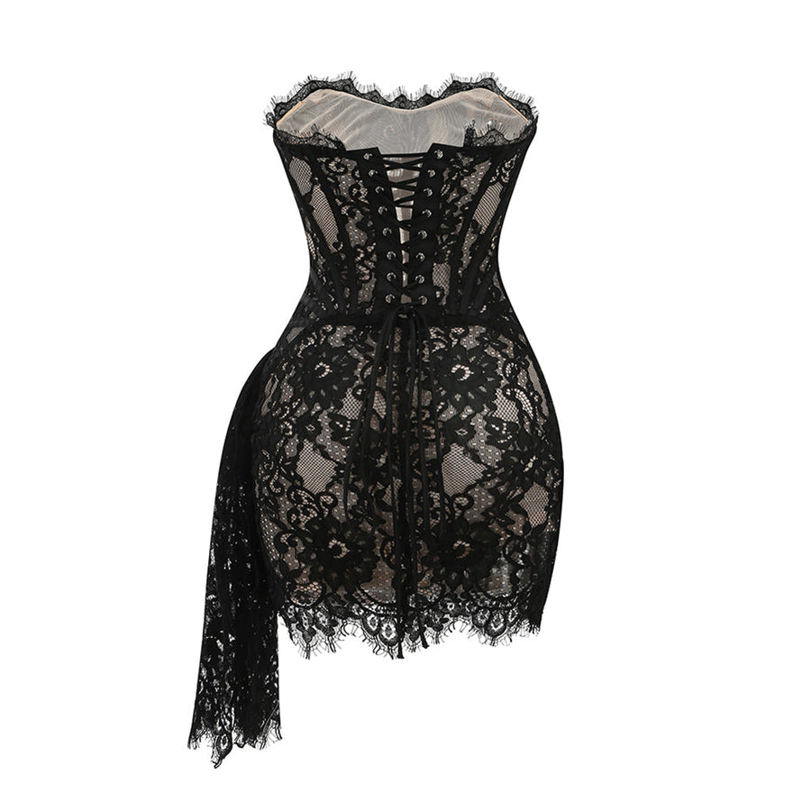 Strapless Sleeveless Lace Mini Dress KLYF1062