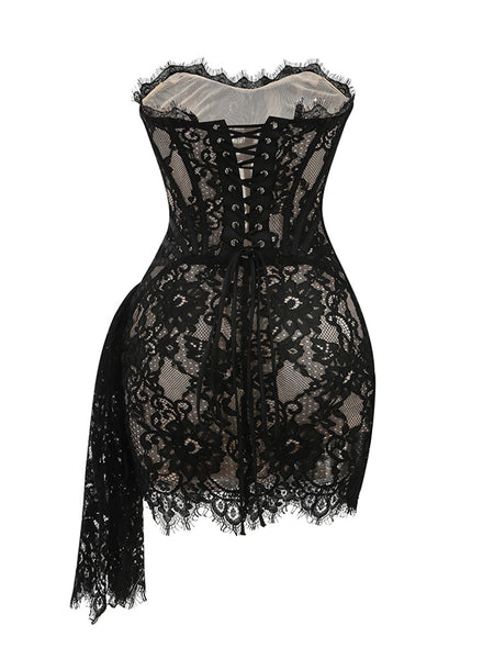 Strapless Sleeveless Lace Mini Dress KLYF1062