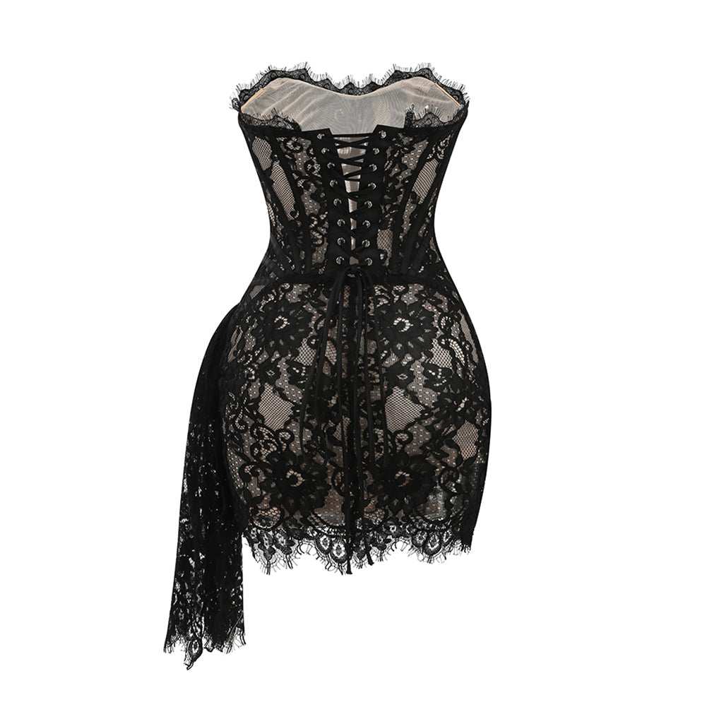 Marlowe Vallière — Strapless Sleeveless Lace Mini Dress KLYF1062, alternate view 5