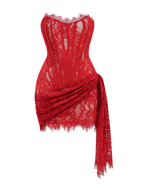 Strapless Sleeveless Lace Mini Dress KLYF1062