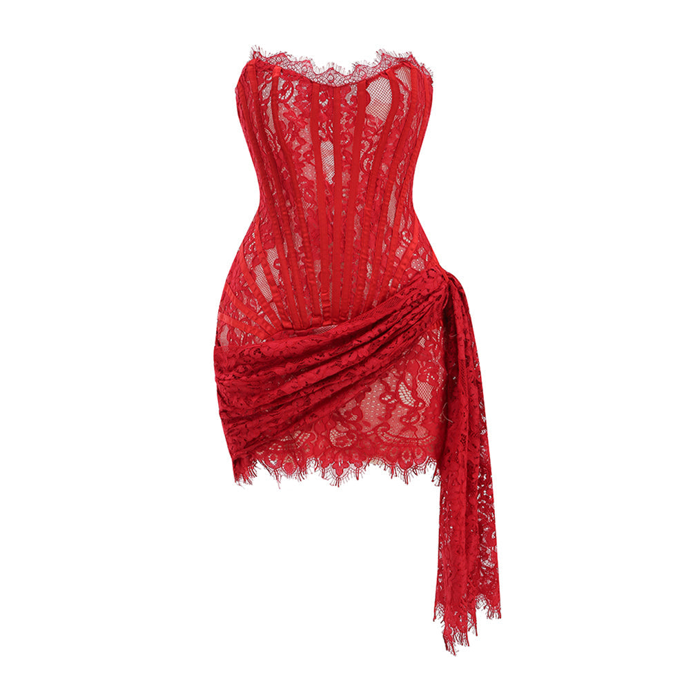 Marlowe Vallière — Strapless Sleeveless Lace Mini Dress KLYF1062, alternate view 17
