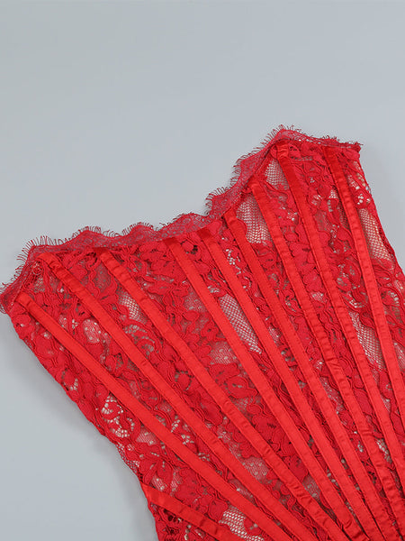 Strapless Sleeveless Lace Mini Dress KLYF1062