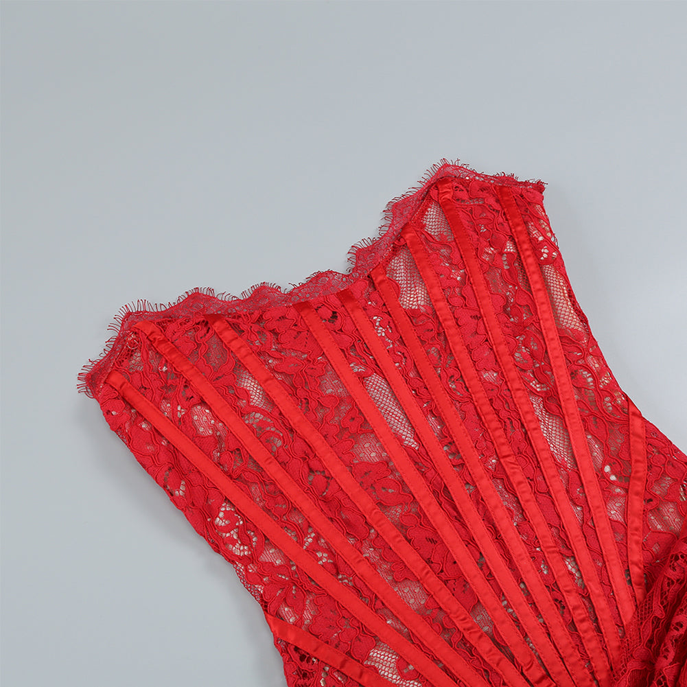 Marlowe Vallière — Strapless Sleeveless Lace Mini Dress KLYF1062, alternate view 19