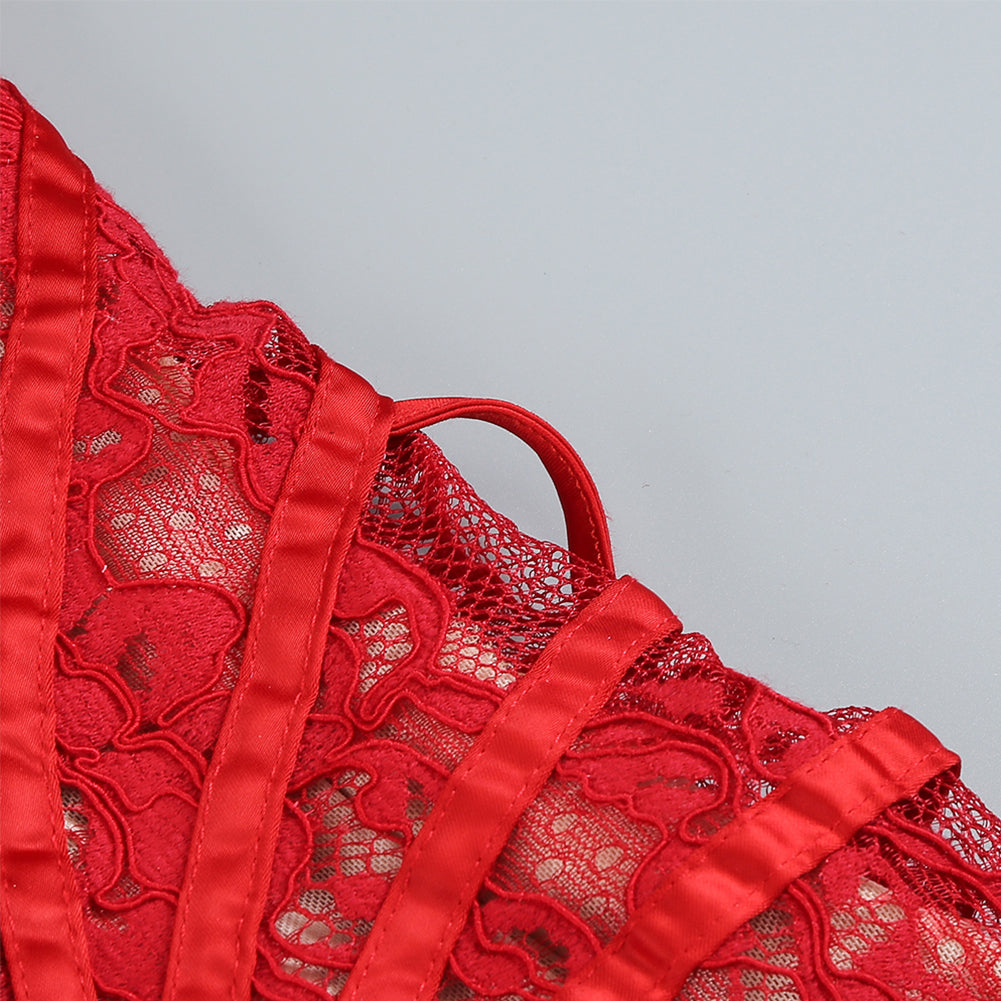 Marlowe Vallière — Strapless Sleeveless Lace Mini Dress KLYF1062, alternate view 20