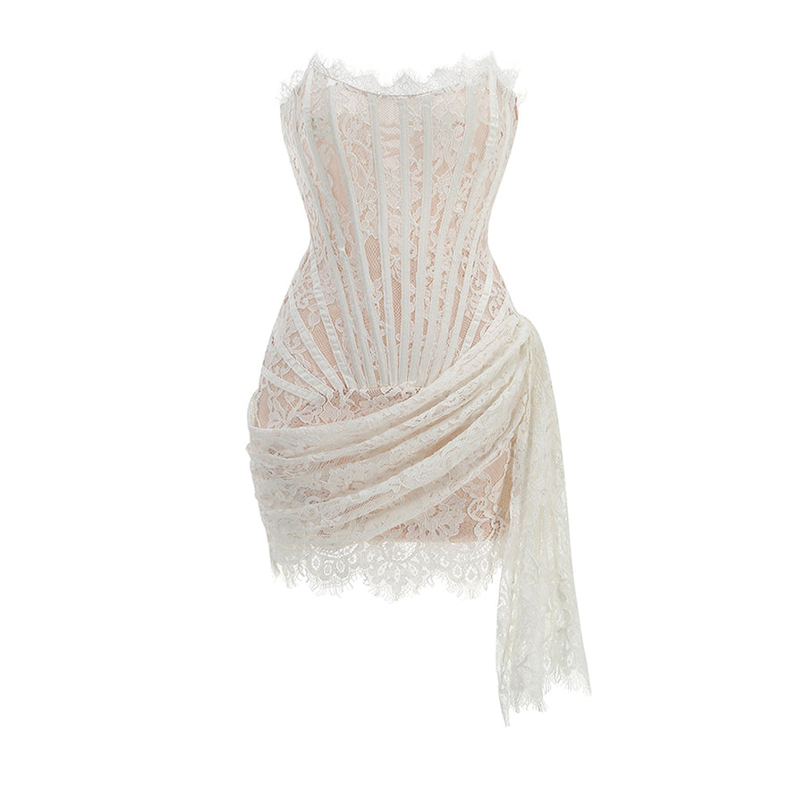 Strapless Sleeveless Lace Mini Dress KLYF1062