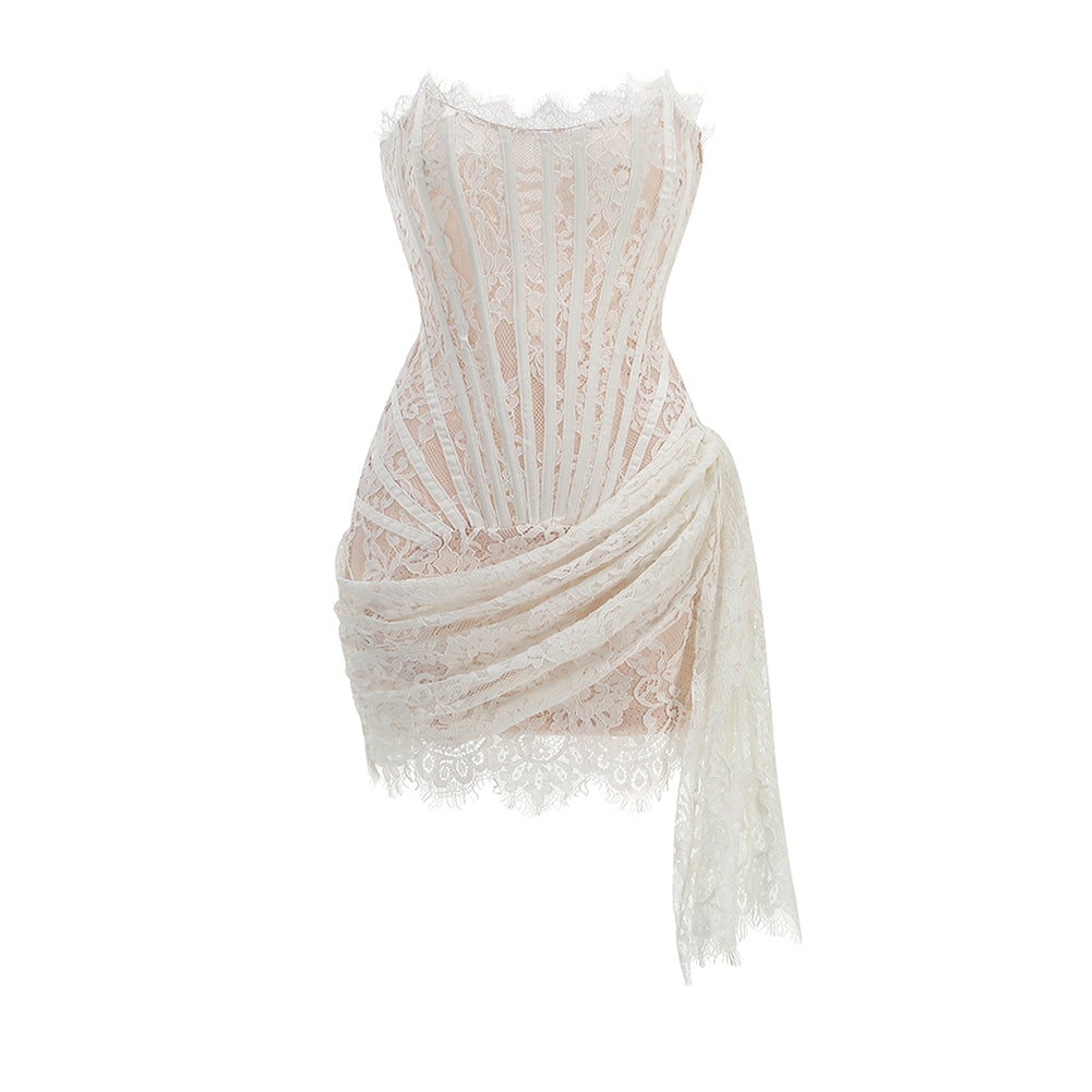 Marlowe Vallière — Strapless Sleeveless Lace Mini Dress KLYF1062, alternate view 12