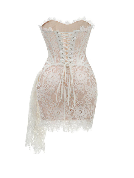 Strapless Sleeveless Lace Mini Dress KLYF1062