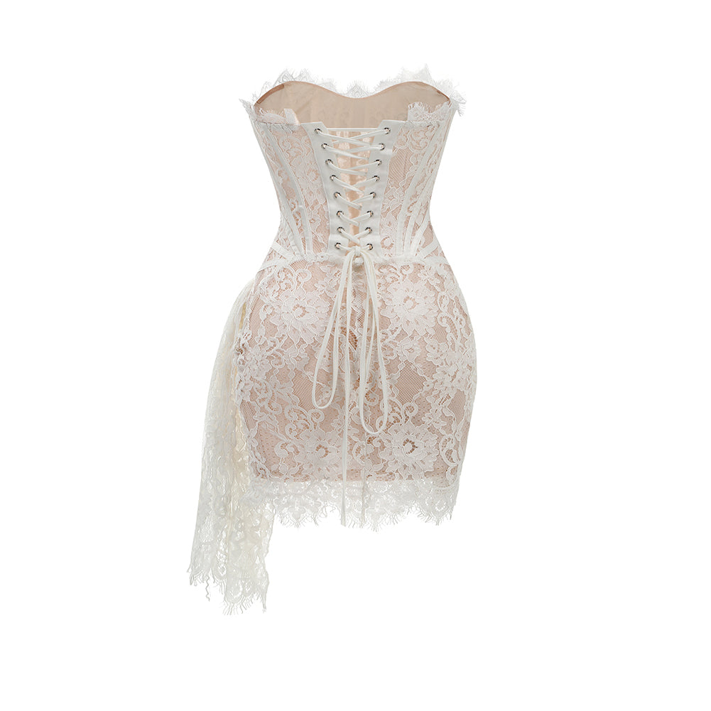Marlowe Vallière — Strapless Sleeveless Lace Mini Dress KLYF1062, alternate view 13