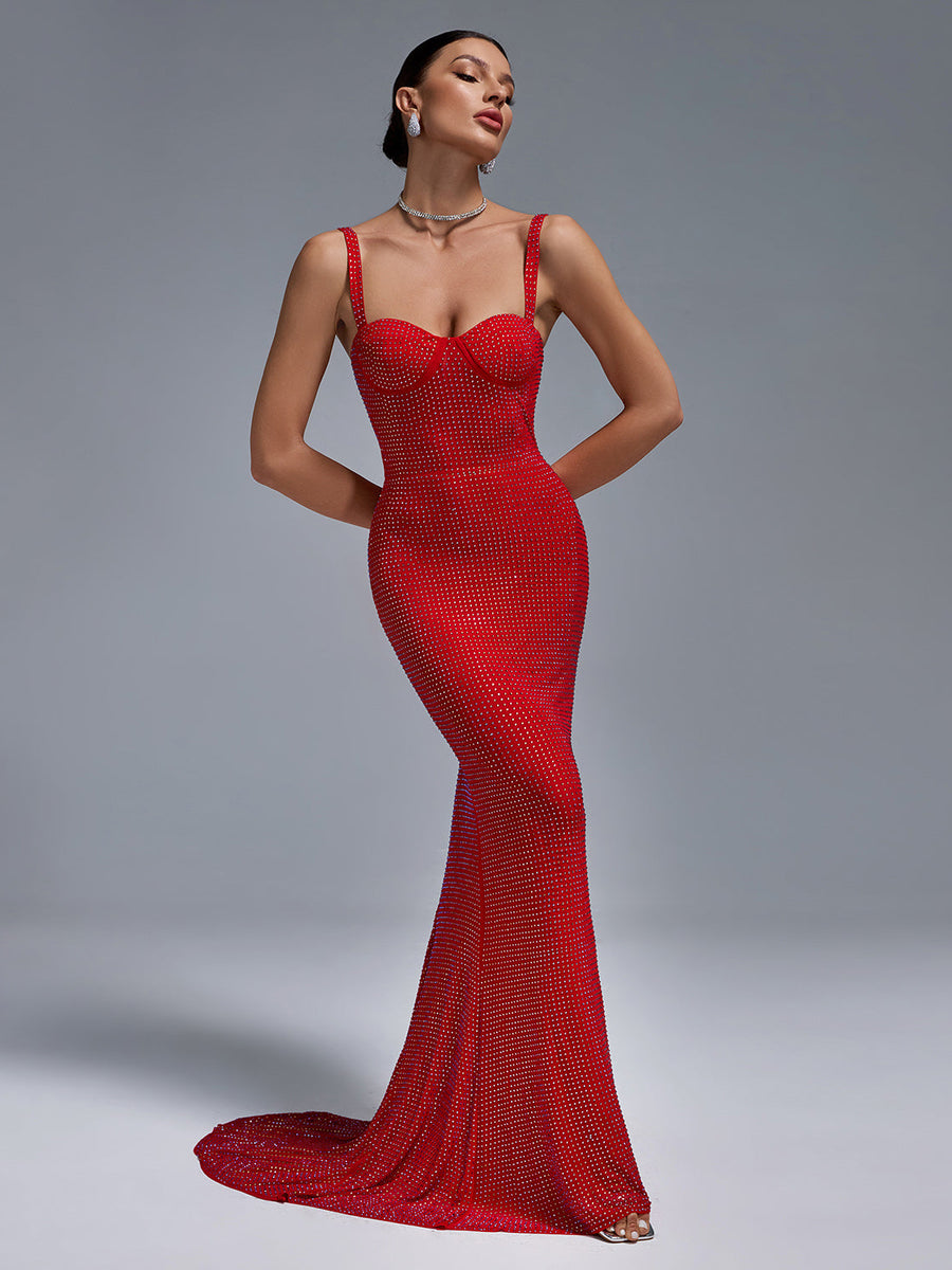 Rivet-Embellished Mermaid Evening Dress