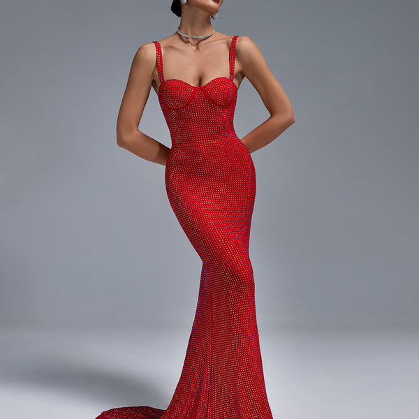 Rivet-Embellished Mermaid Evening Dress