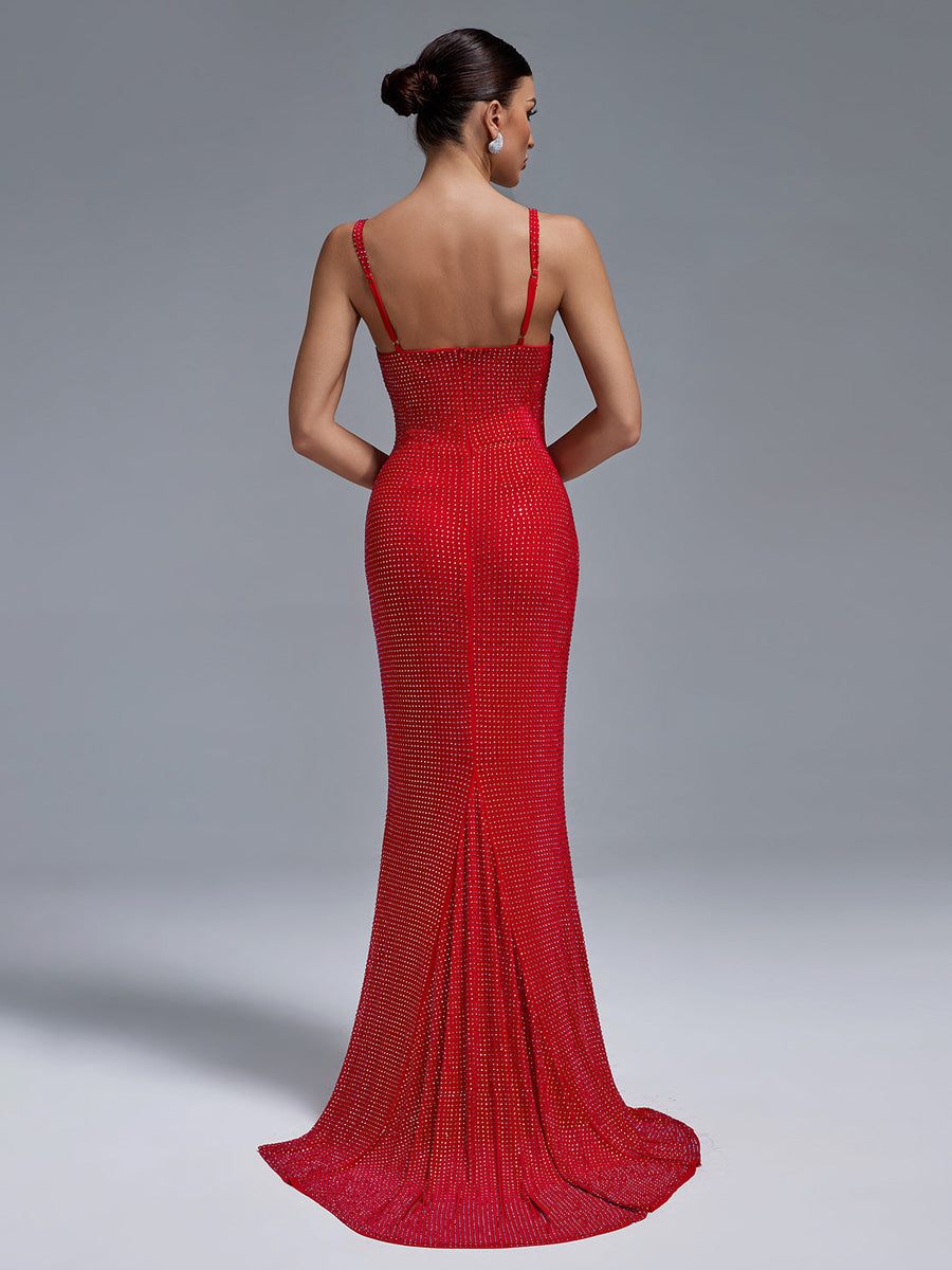 Rivet-Embellished Mermaid Evening Dress