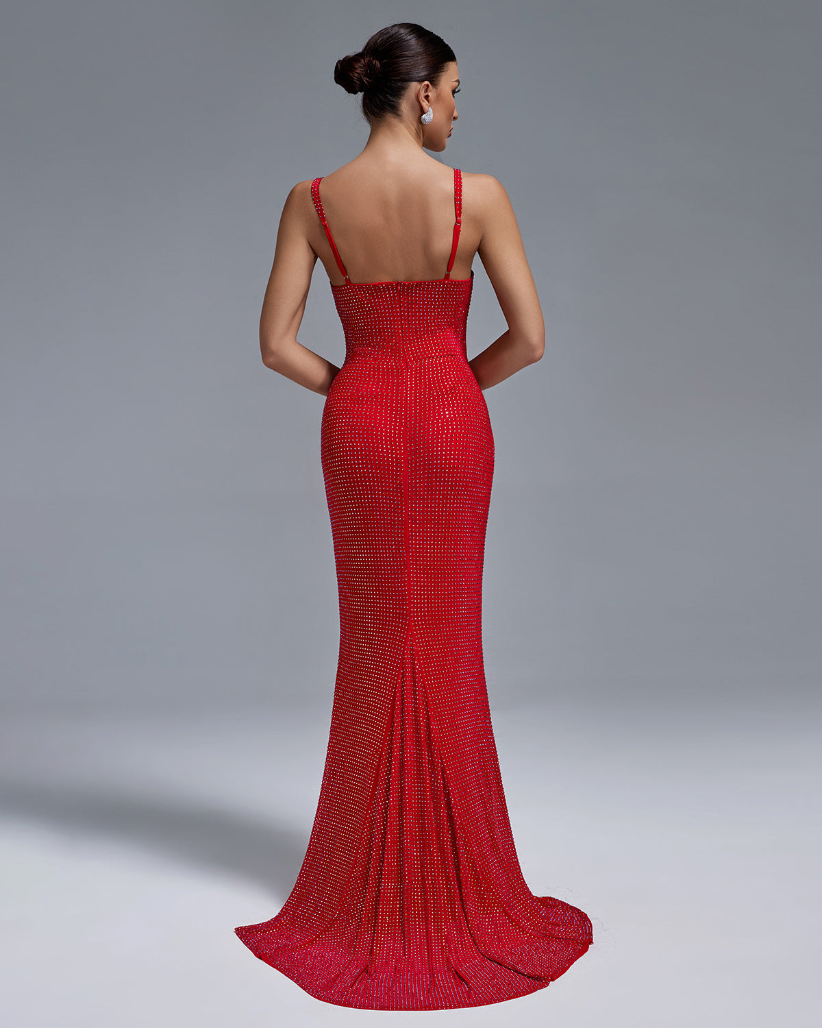 Rivet-Embellished Mermaid Evening Dress