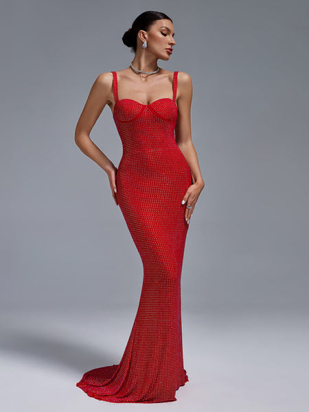 Rivet-Embellished Mermaid Evening Dress