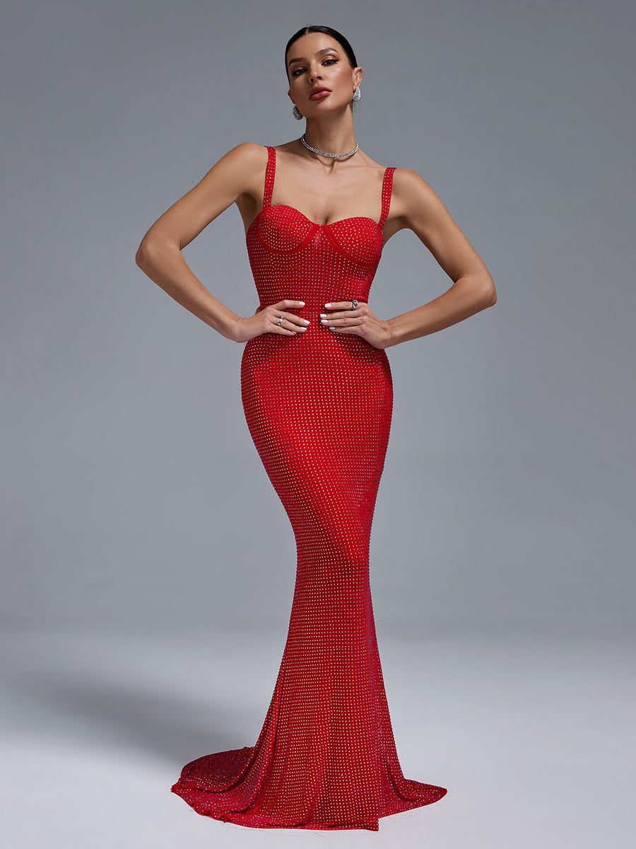 Rivet-Embellished Mermaid Evening Dress