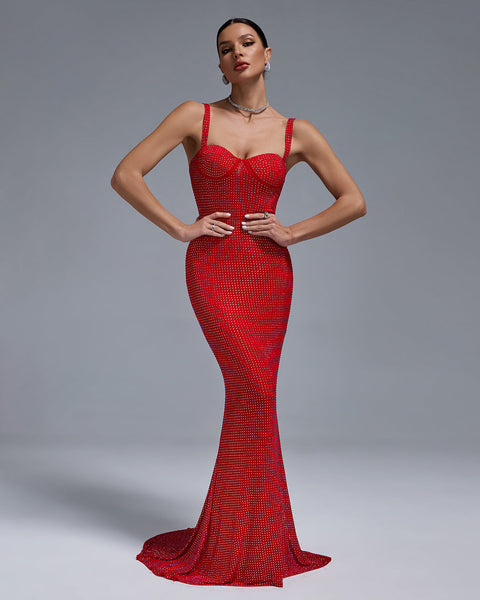 Rivet-Embellished Mermaid Evening Dress