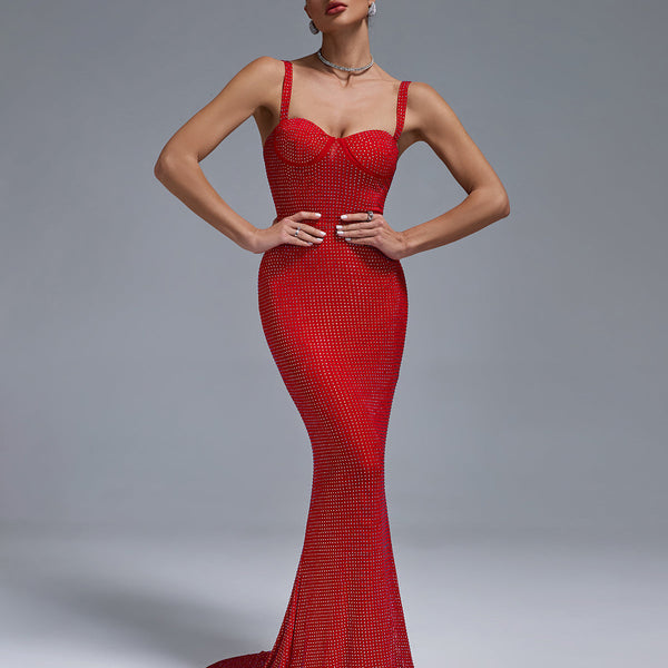 Rivet-Embellished Mermaid Evening Dress