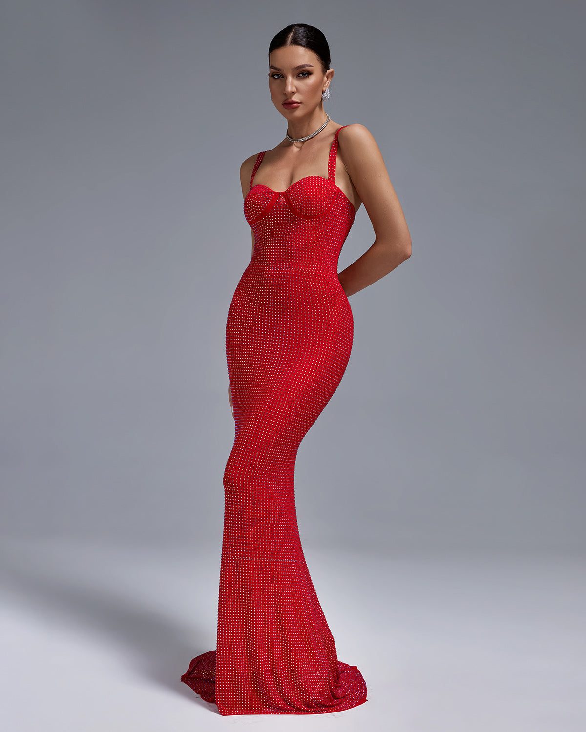 Rivet-Embellished Mermaid Evening Dress