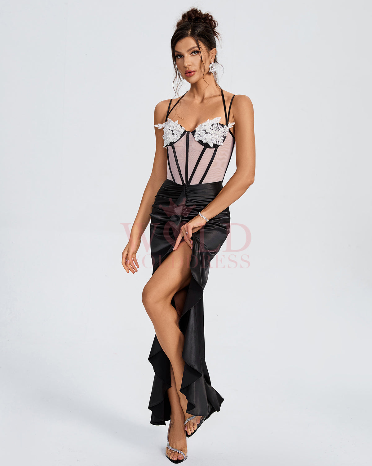 Arden Marceau — Ruffle Satin Corset Floral Wing-Design Dress with Cups, alternate view 4