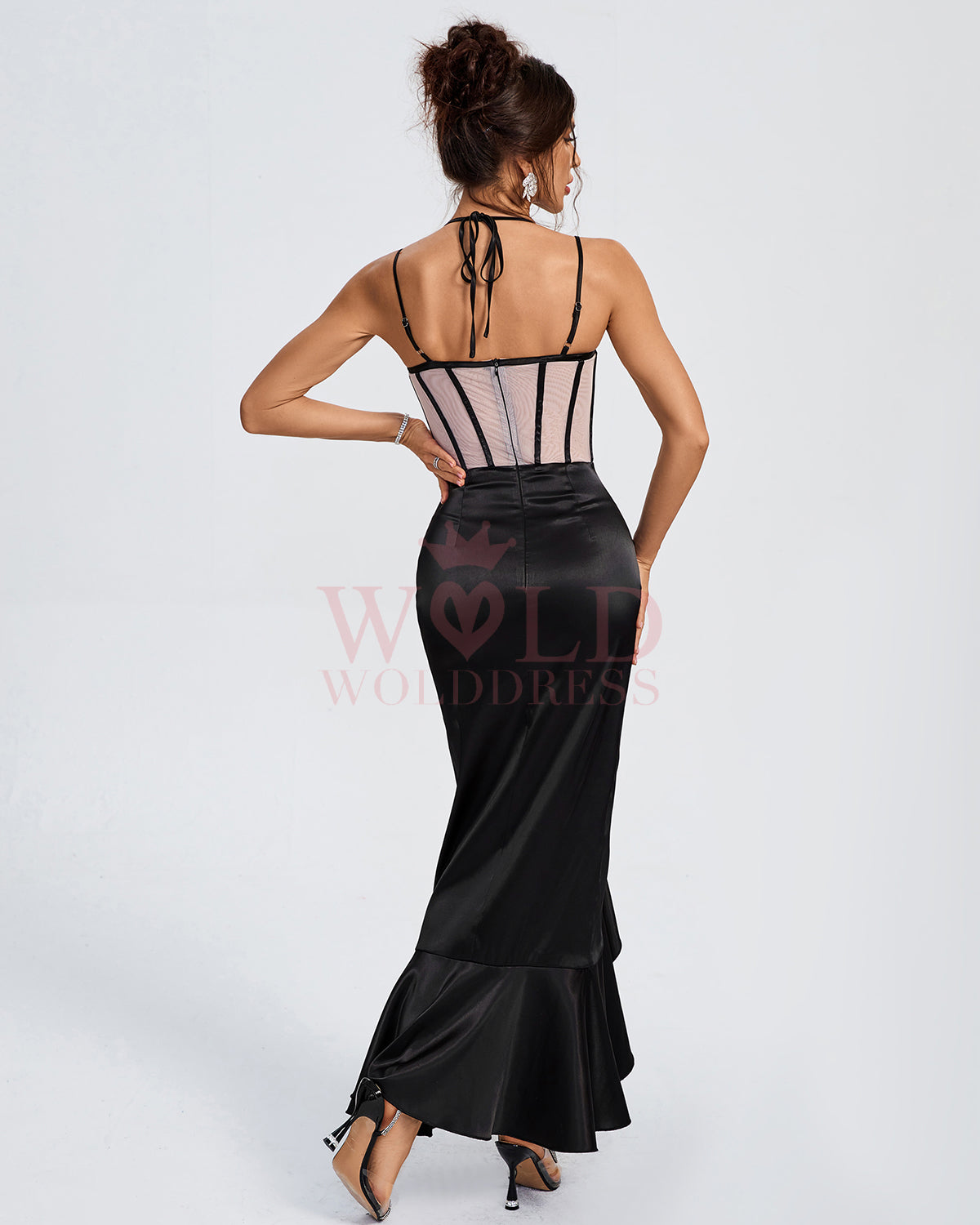 Arden Marceau — Ruffle Satin Corset Floral Wing-Design Dress with Cups, alternate view 3