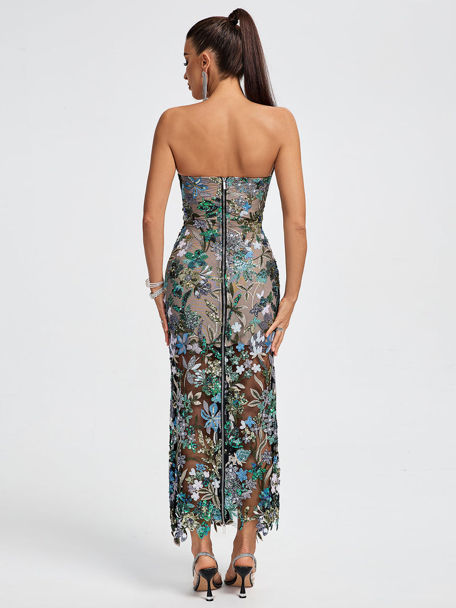 Tokyo Dahlia Floral Sequins Maxi Dress - Opulent Empire