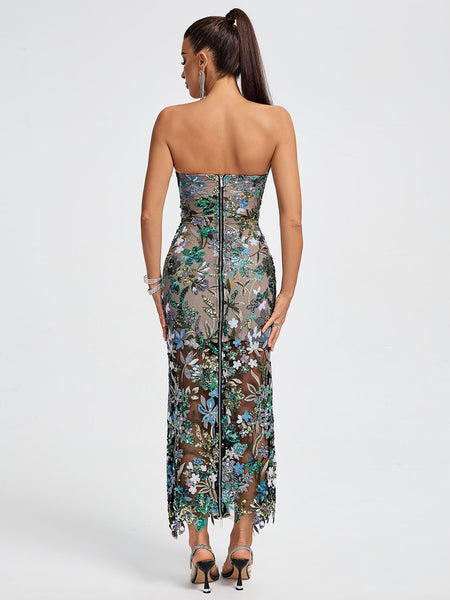 Tokyo Dahlia Floral Sequins Maxi Dress - Opulent Empire