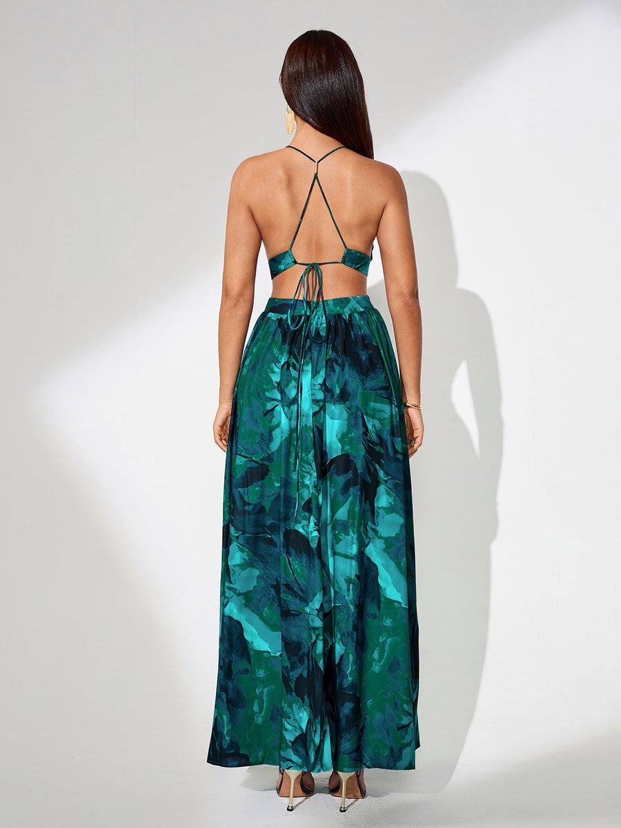 Backless Summer Dress with Splash-Ink Print for Perfect Summer Vacation