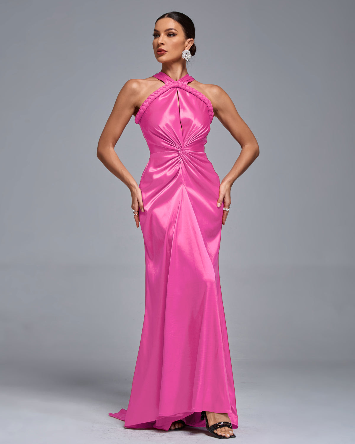 Sasha Marceau — Glamorous Evening Dress with Satin Halter Neck and Elegant Braid Details, alternate view 7