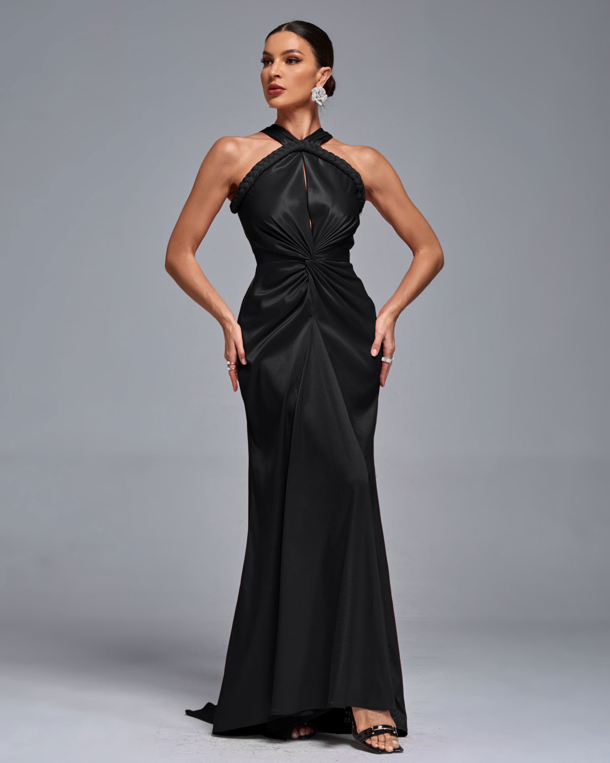 Sasha Marceau — Glamorous Evening Dress with Satin Halter Neck and Elegant Braid Details, alternate view 8